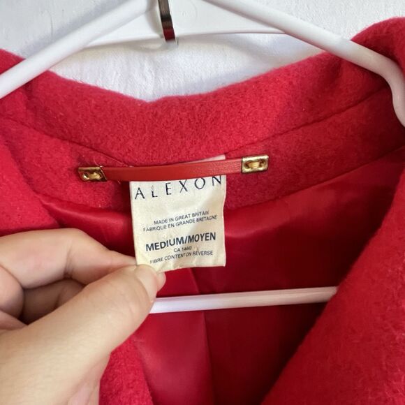 ALEXON VINTAGE WOMEN RED PURE WOOL LONG WINTER OVERCOAT COAT Sz M Uk Made - Picture 4 of 9